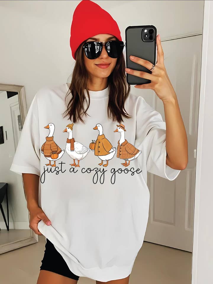 NVC Ecommerce LLC - Wholesale T-Shirt (Graphic) - Women's - Just a Cozy Goose Shirt, Cute Pumpkin and Duck Sweatshirt0