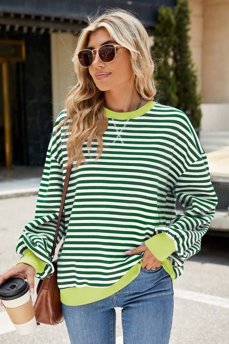 NINEXIS - Wholesale Blouse - Women's - CWTBLL1888_FALL CREW-NECK STRIPED LONG-SLEEVED TOP14