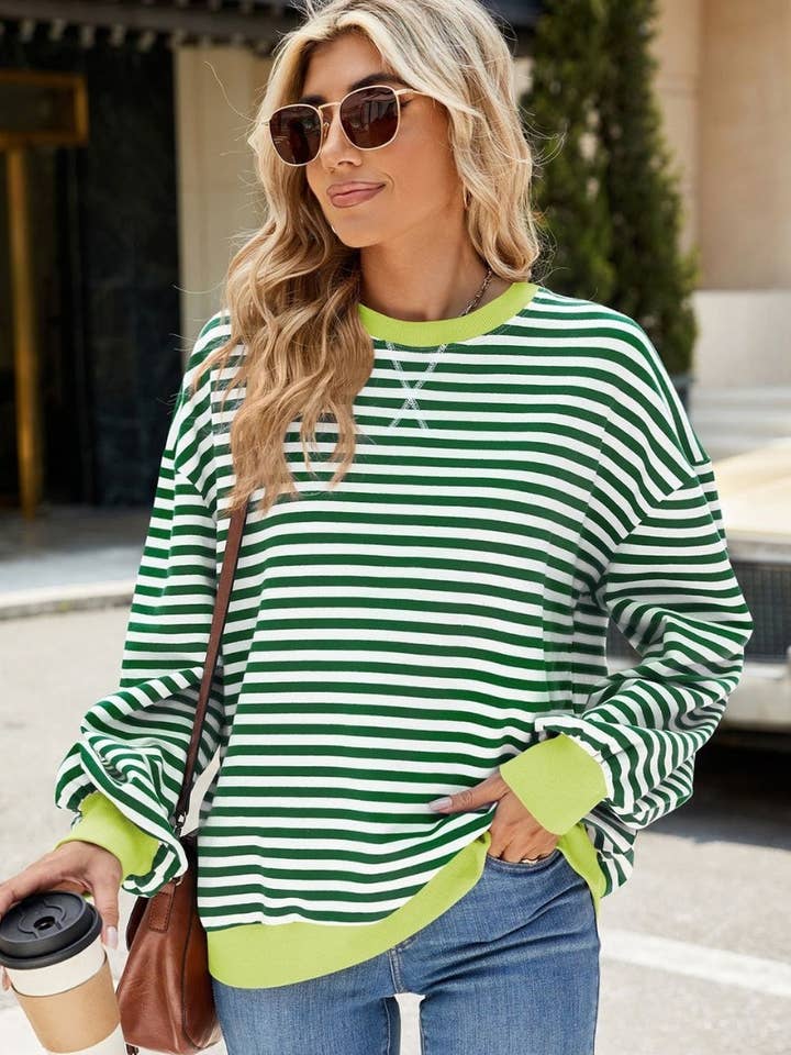 NINEXIS - Wholesale Blouse - Women's - CWTBLL1888_FALL CREW-NECK STRIPED LONG-SLEEVED TOP14