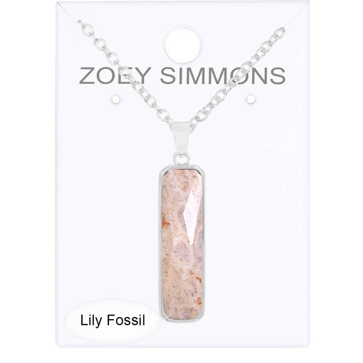 Zoey Simmons - Wholesale Pendant/Charm Necklace - Lily Fossil Rectangle Necklace - SF1