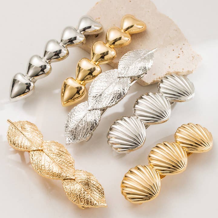 Minimalist Metal Heart Leaf Shell Ponytail Clip_CWAHA6179 for wholesale by ACCITY
