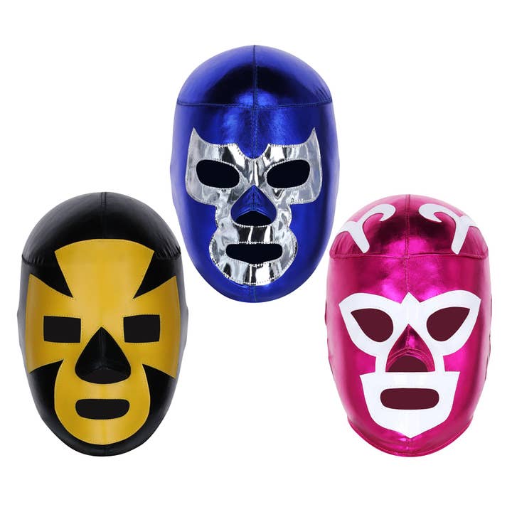 Three Mask - Wholesale Costume - Unisex - Lucha Libre Combo Pack (Blue Demon, Huracan Ramirez, Espanto) | 3 Authentic Mexican Luchador Masks | Pro-Fit Adult Size | Blue, Pink, Black