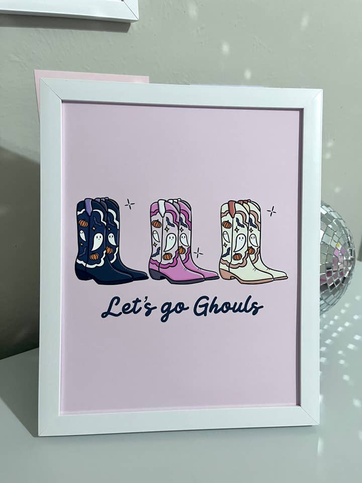 Let’s Go Ghouls Art Print- Pink Halloween- Spooky Cowgirl for wholesale by Illie Millie Designs