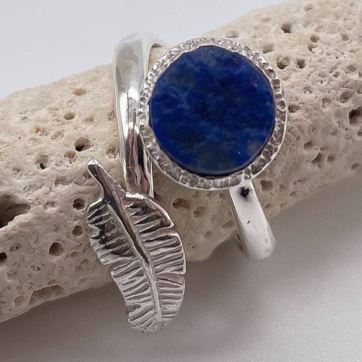 Lapis Lazuli Raw Gemstone Ring Adjustable Ring, Silver- Erin for wholesale by Koko