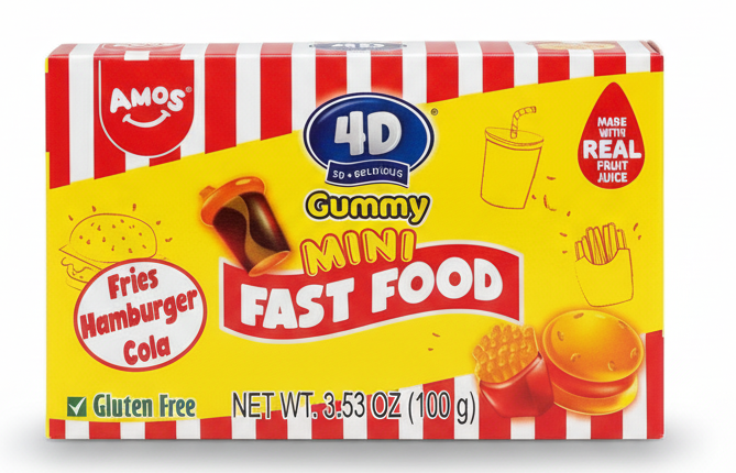 iSweet.ca - Wholesale Gummy - TB -AMOS 4D FRUIT GUMMY Mini Fast Food-3.53oz(100g)x12 Units0