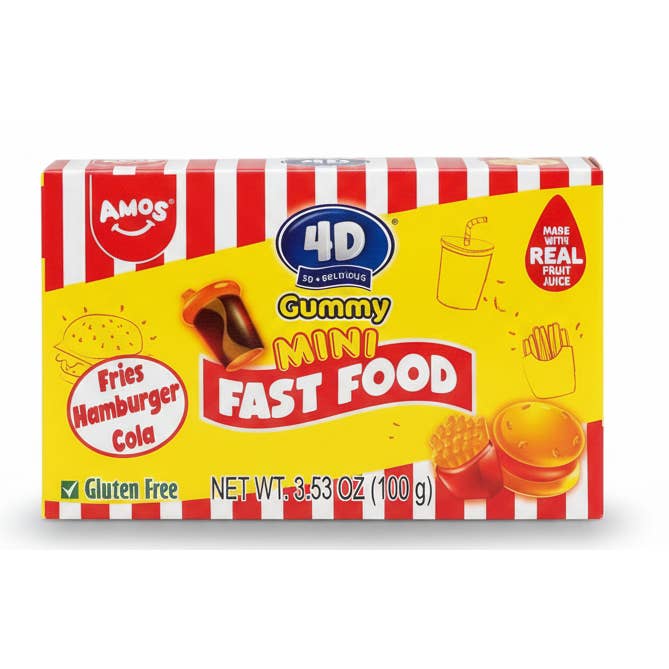 iSweet.ca - Wholesale Gummy - TB -AMOS 4D FRUIT GUMMY Mini Fast Food-3.53oz(100g)x12 Units