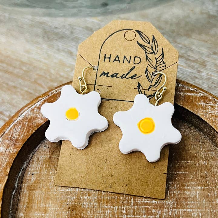 Handmade Dainty Lightweight Daisy Clay Earrings- Flower for wholesale by Keely Siebenthal Art & Designs