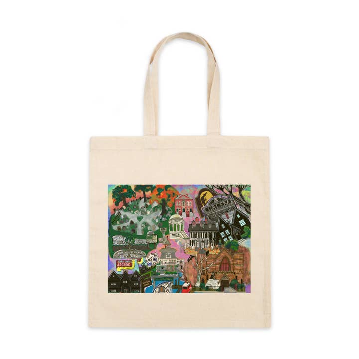 Hand-Drawn Salem, MA Printed Standard Cotton Tote for wholesale by Domesticadence