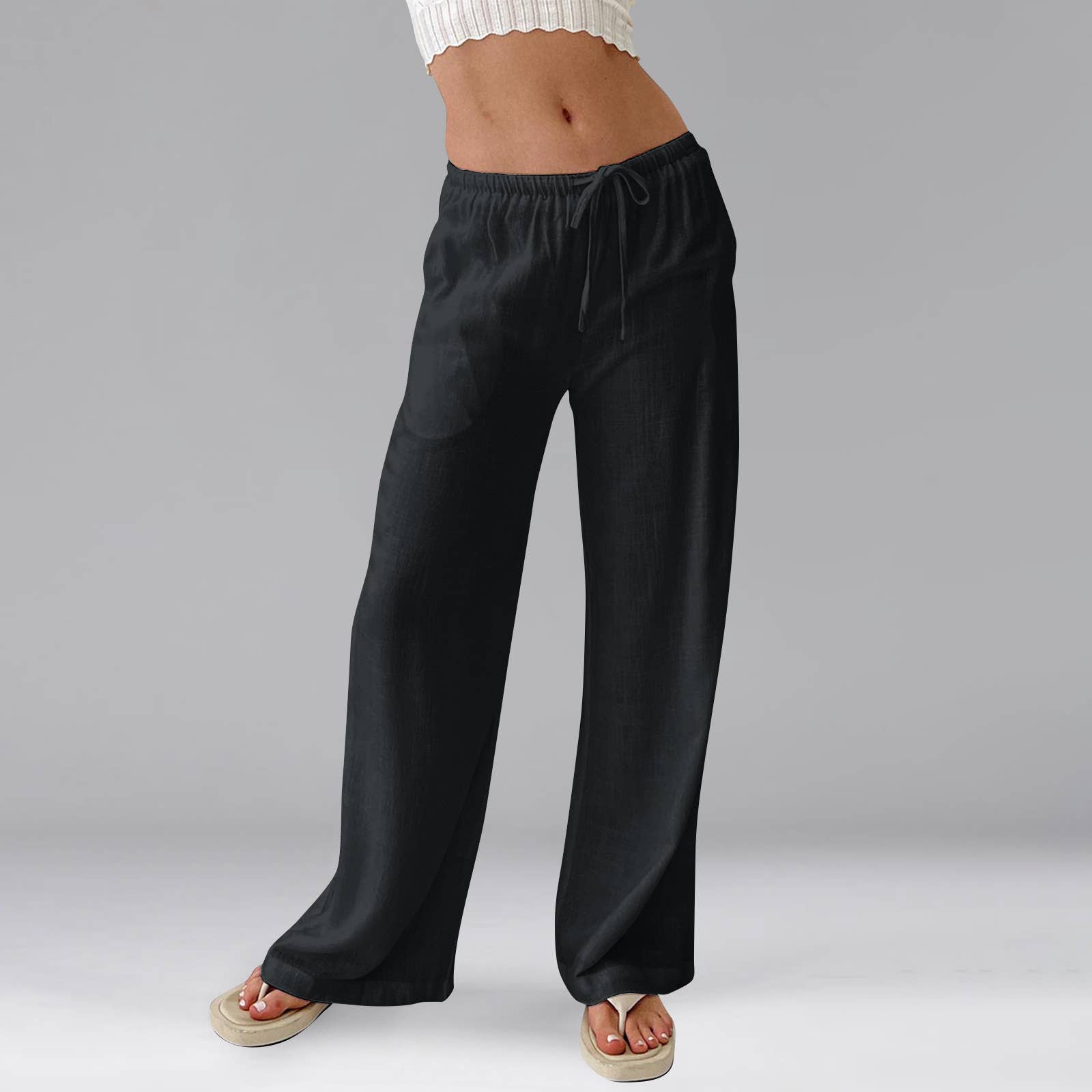 HIDDENBRAND - Wholesale Pants - Women's - Leisure solid summer wide-leg pants3