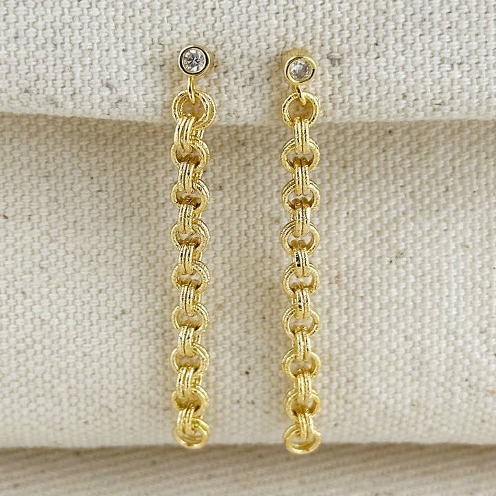 18k Gold Filled Double Rolo Chain Dangle Earrings for wholesale by GoldFi