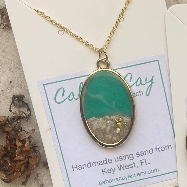 Beach Sand Gold Oval Necklace (choose your beach) for wholesale by Cabana Cay