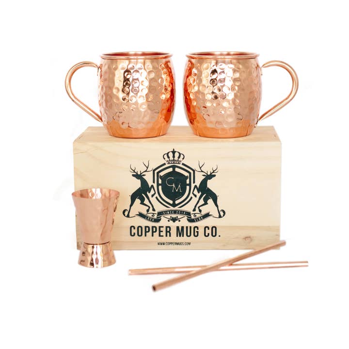 Copper Mug Company - Wholesale Cocktail/Liquor Glass - Barrel Hammered: 16oz Solid Copper Moscow Mule Mug