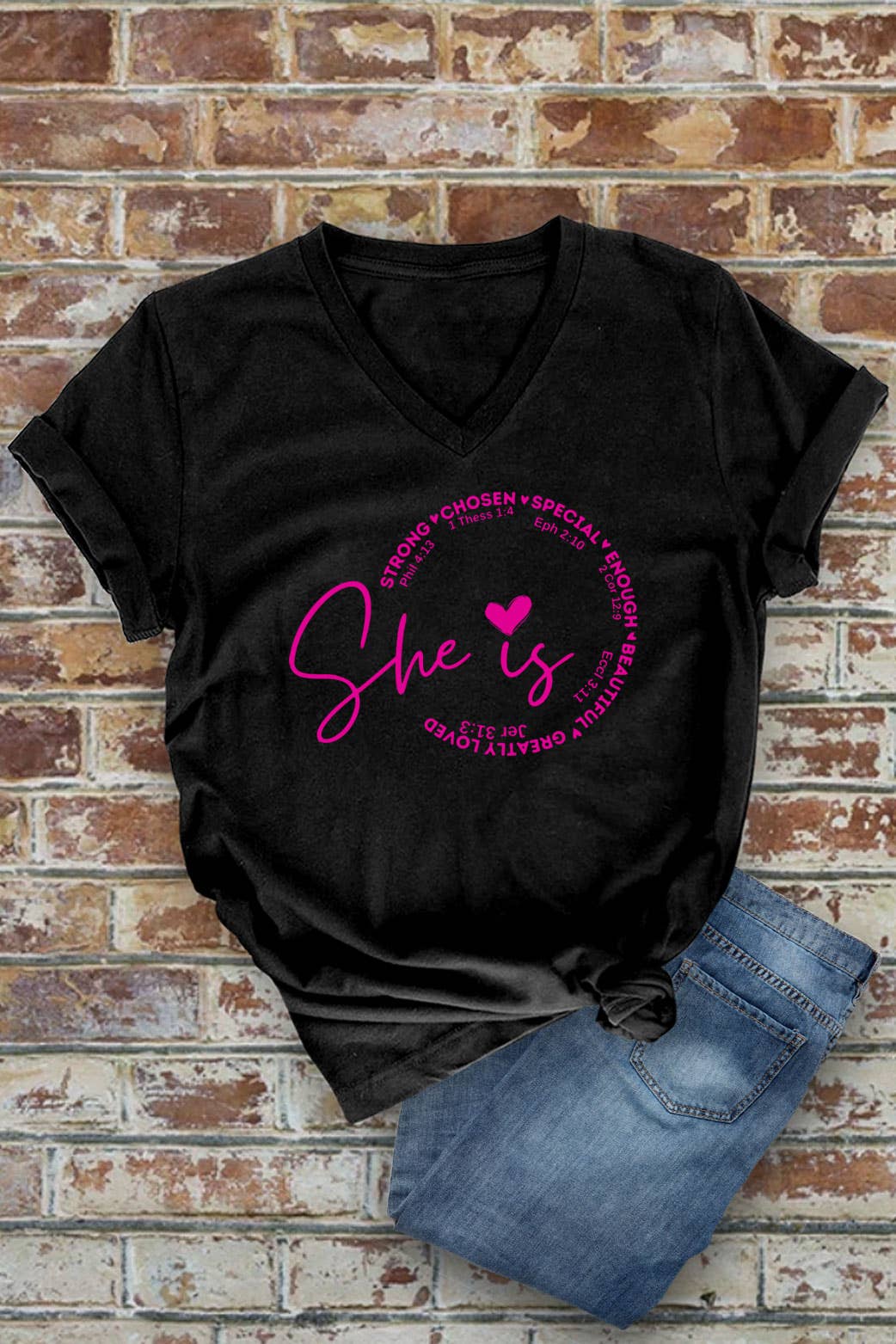 Top Avenue - Wholesale Screen Printed T-Shirt - Women's - She Is Strong Chosen Special, Unisex V-Neck T-Shirt3