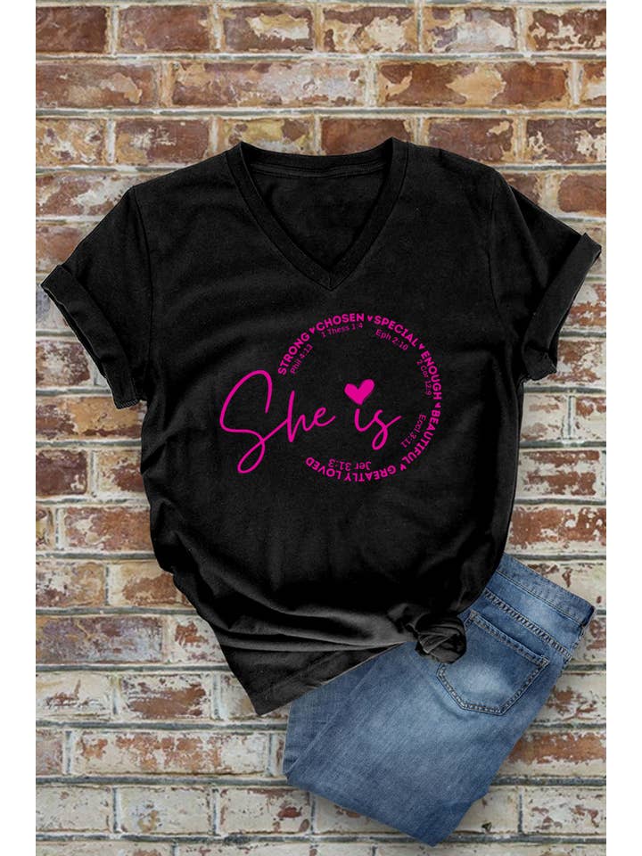 Top Avenue - Wholesale Screen Printed T-Shirt - Women's - She Is Strong Chosen Special, Unisex V-Neck T-Shirt3