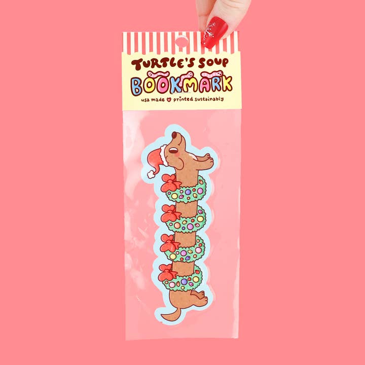 Marque-page cadeau Holiday Weenie Dog Reader pour la vente par Turtle's Soup