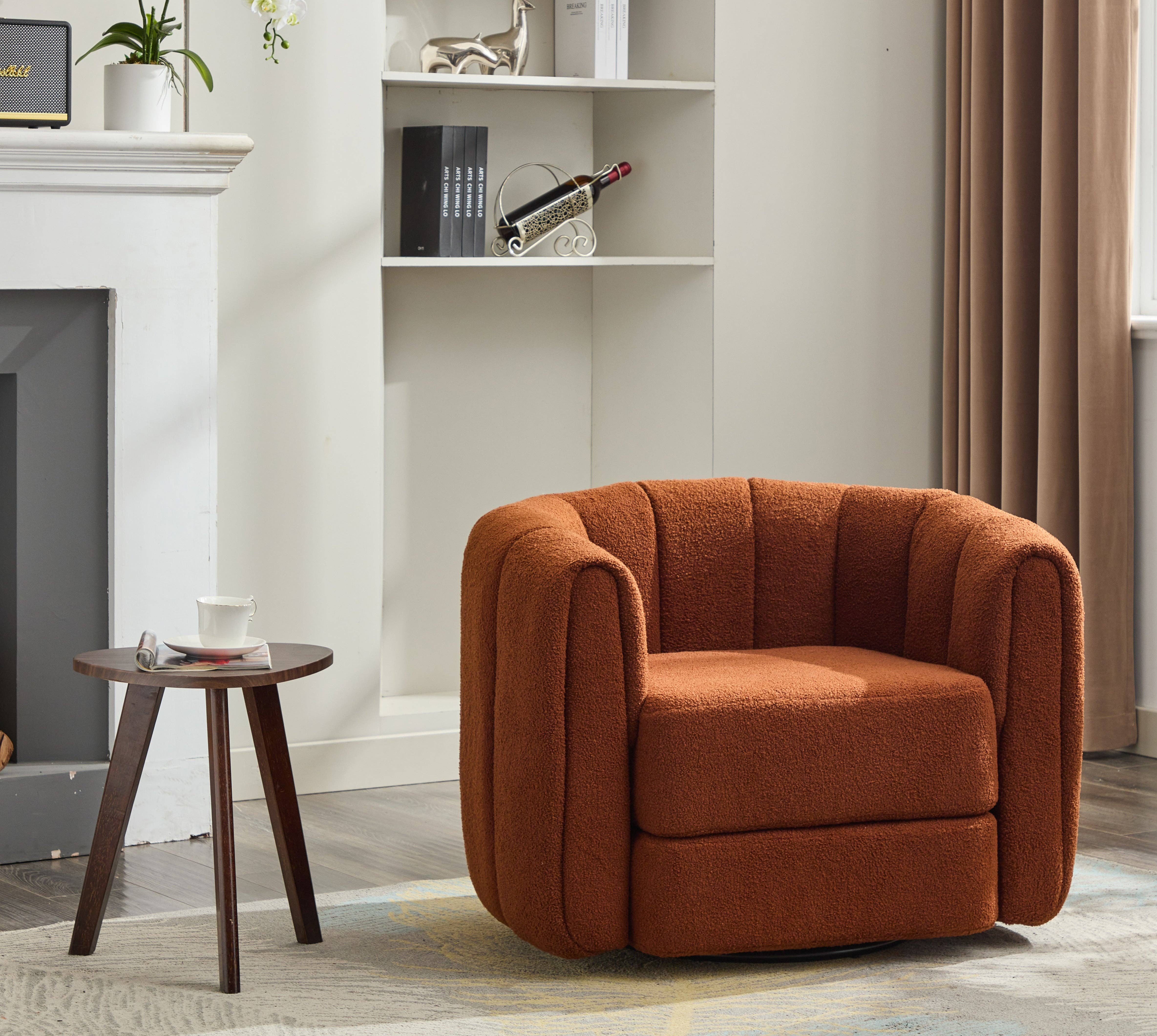 Orange County Decor - Wholesale Chair - Swivel Accent Barrel Chair, Modern Round Armchairs With Upholstered, Comfy Swivel Accent Chair For Living Room Brown Teddy0