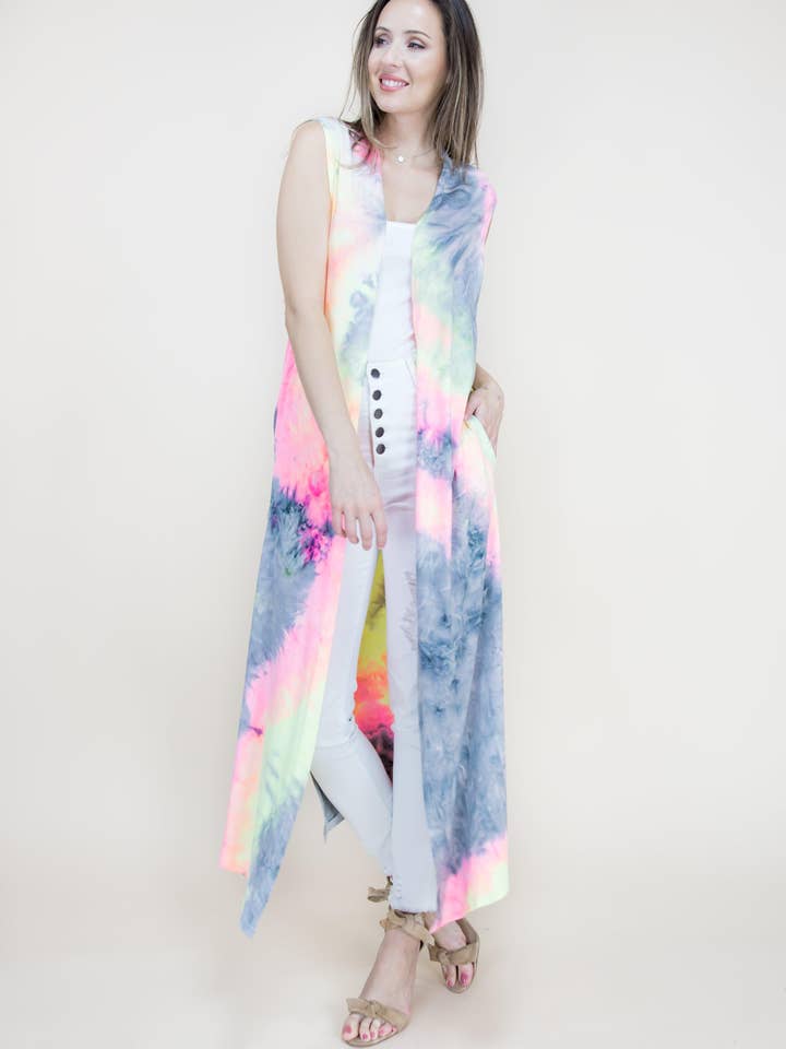 Pastel Tie-Dye Long Vest for wholesale by Original USA