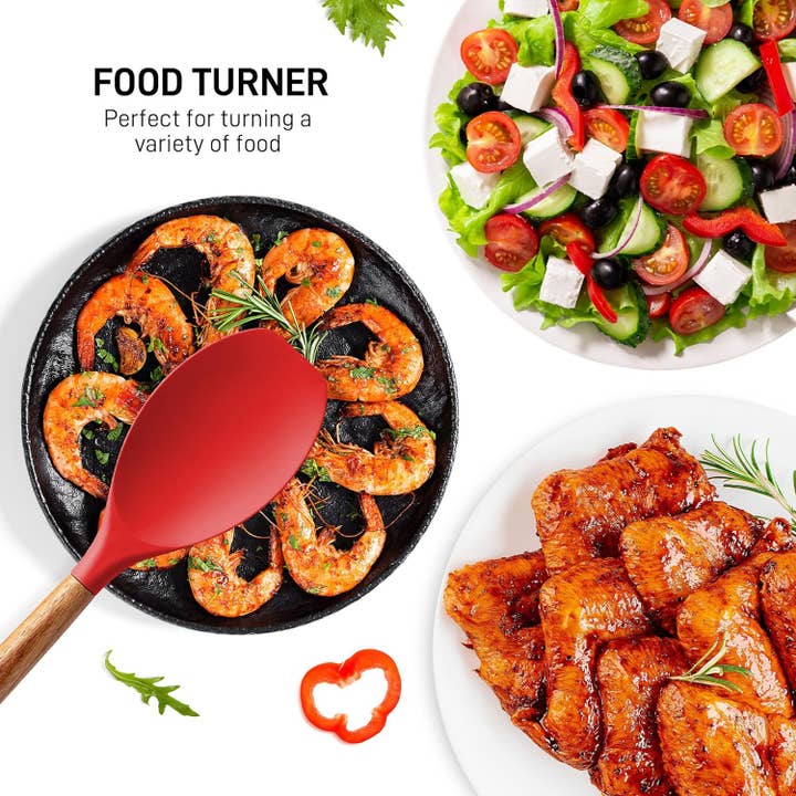 Zulay Kitchen - Wholesale Kitchen Utensil Set - 5-Piece Silicone Utensils Set with Wooden Handles45