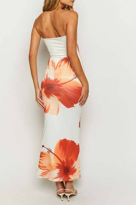 White Hawaii Hibiscus Floral Bandeau sleeveless tube dress for wholesale on Faire12