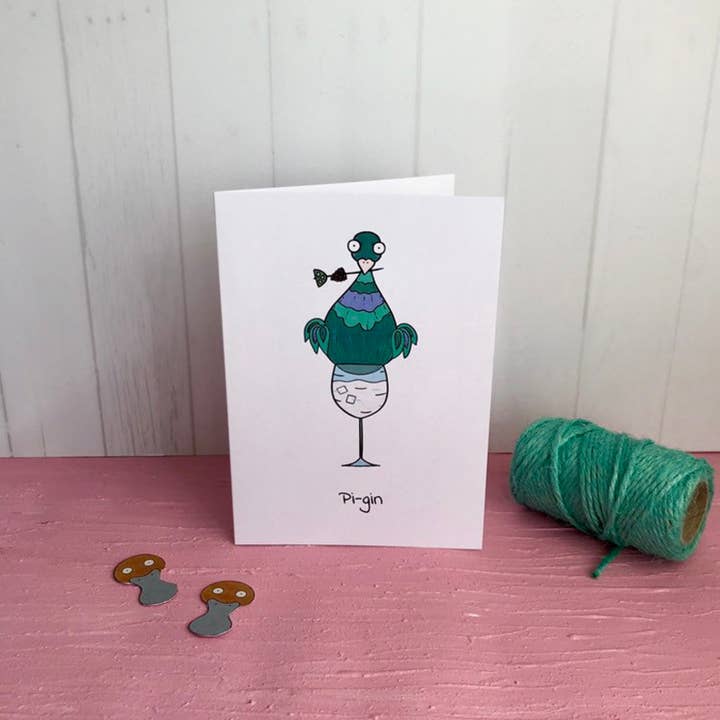 Pi-Gin Greeting Card for wholesale by Quack Animal Art