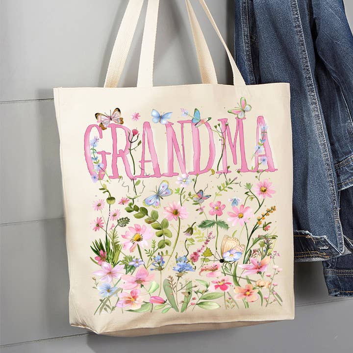 Mother's Day Wild Flowers Grandma Canvas Tote Bag for wholesale by Avery Lane Gifts