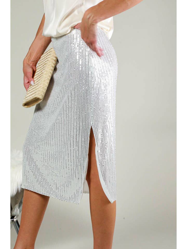 Vine & Love - Wholesale Skirt โ Womenโs - High-Waist Sequin Midi Skirt With Side Slit VS6010218