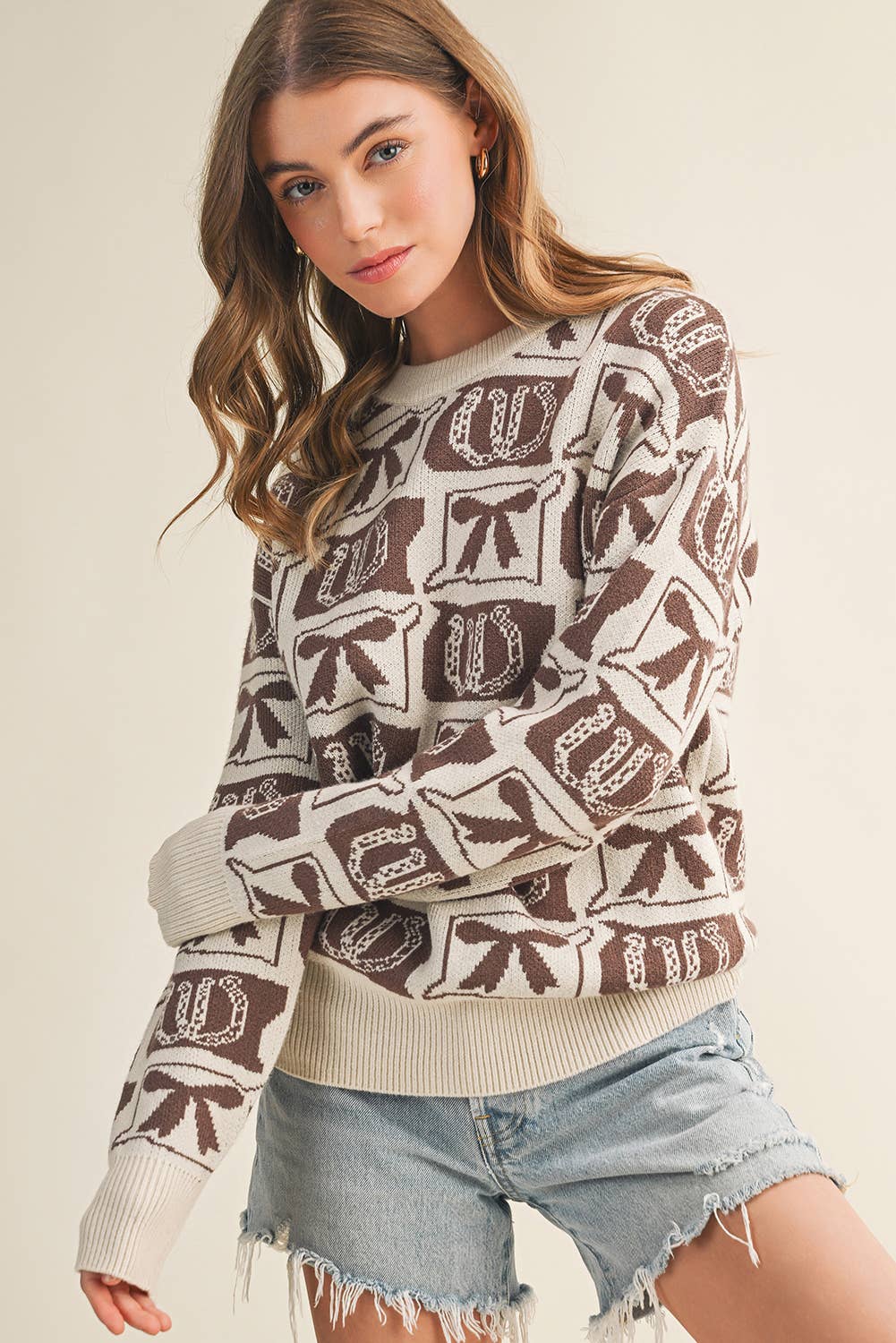 Aapparella - Wholesale Knit Sweater - Women's - Bows & Horseshoes  Fashion Western Pattern Sweater | S-4X0
