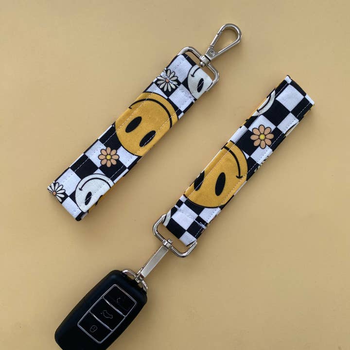 Keychain wristlet checkered smiley face for wholesale by Pure Roze Apparel
