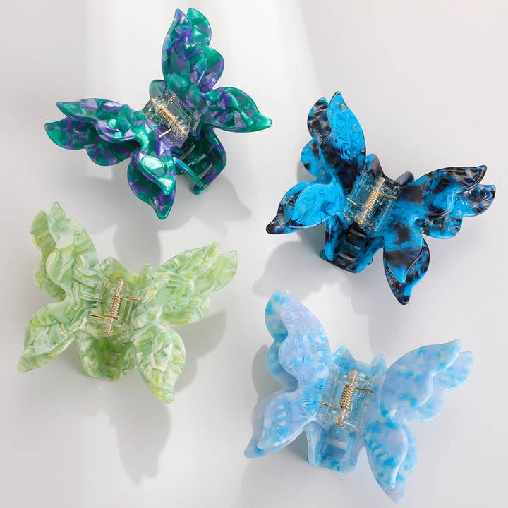 Bella Blue | Medium Double Butterfly Claw Clip for wholesale by Adorro