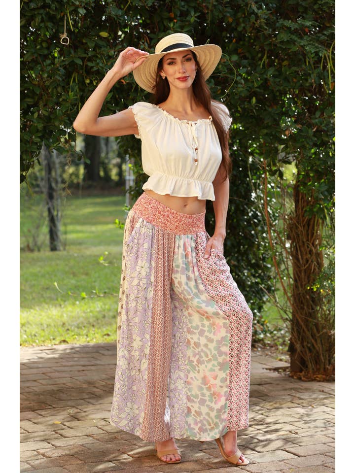 Sacred Threads - Wholesale Pants - Women's - Rosy Mosaic Patchwork Palazzo Pants