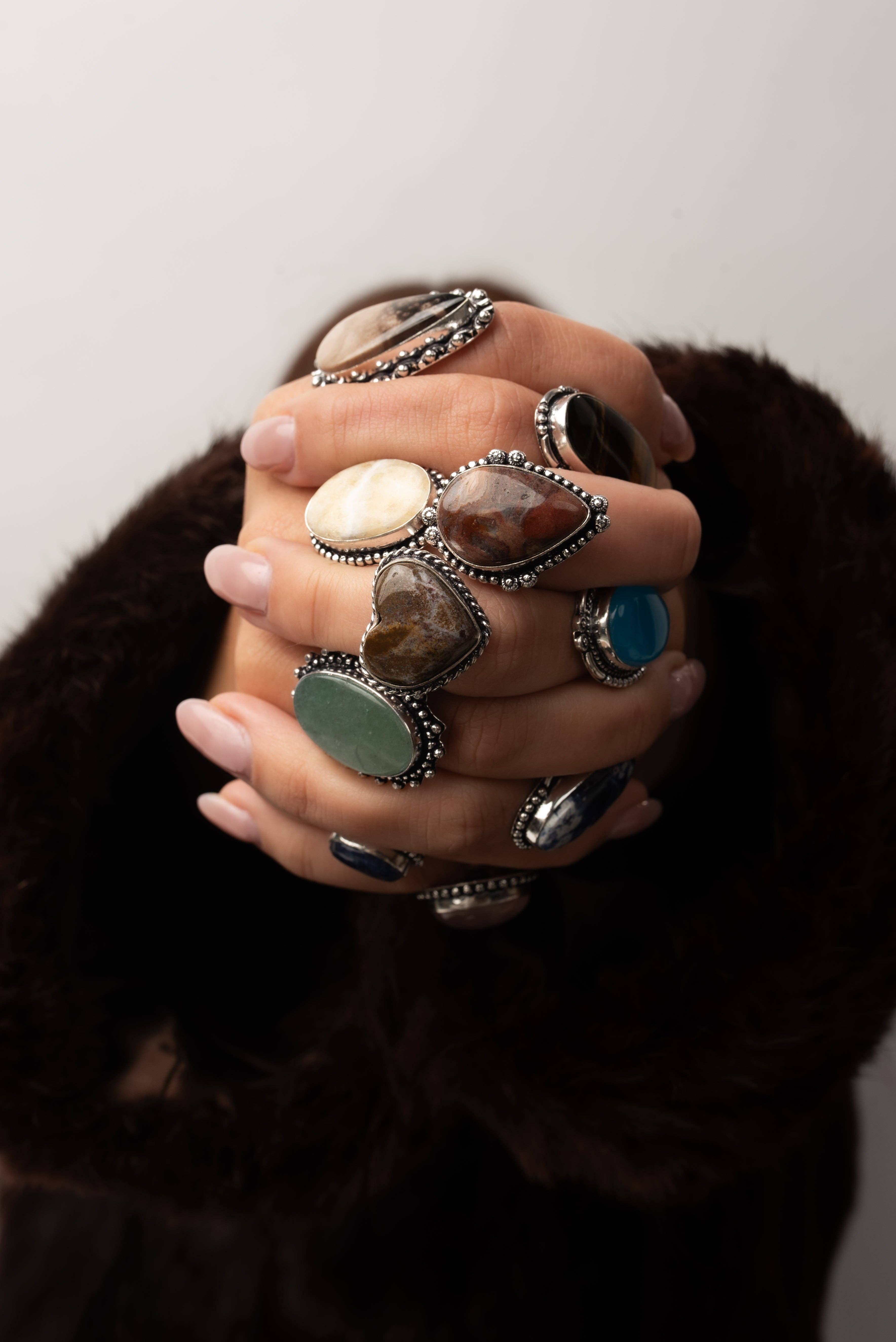 Handmade Jewels – Engroshandel Statementring – Boheme Krystal Ringsæt - Sølvbelagt, Blandede Størrelser, Assorterede Design3