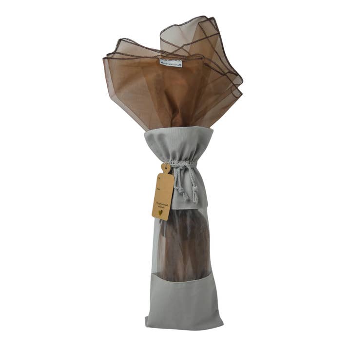 Gray Canvas Gift Wine Bag – Organza Wrap & Tag - Case of 12 for wholesale by Beauty Blisss