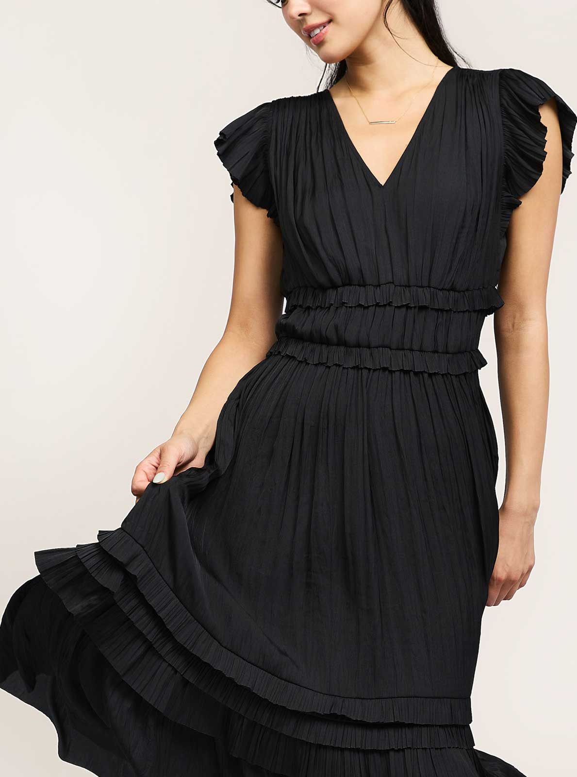 Current Air – wholesale Dress – Women's – Pleated Sleeve Ruffle Long Dress11