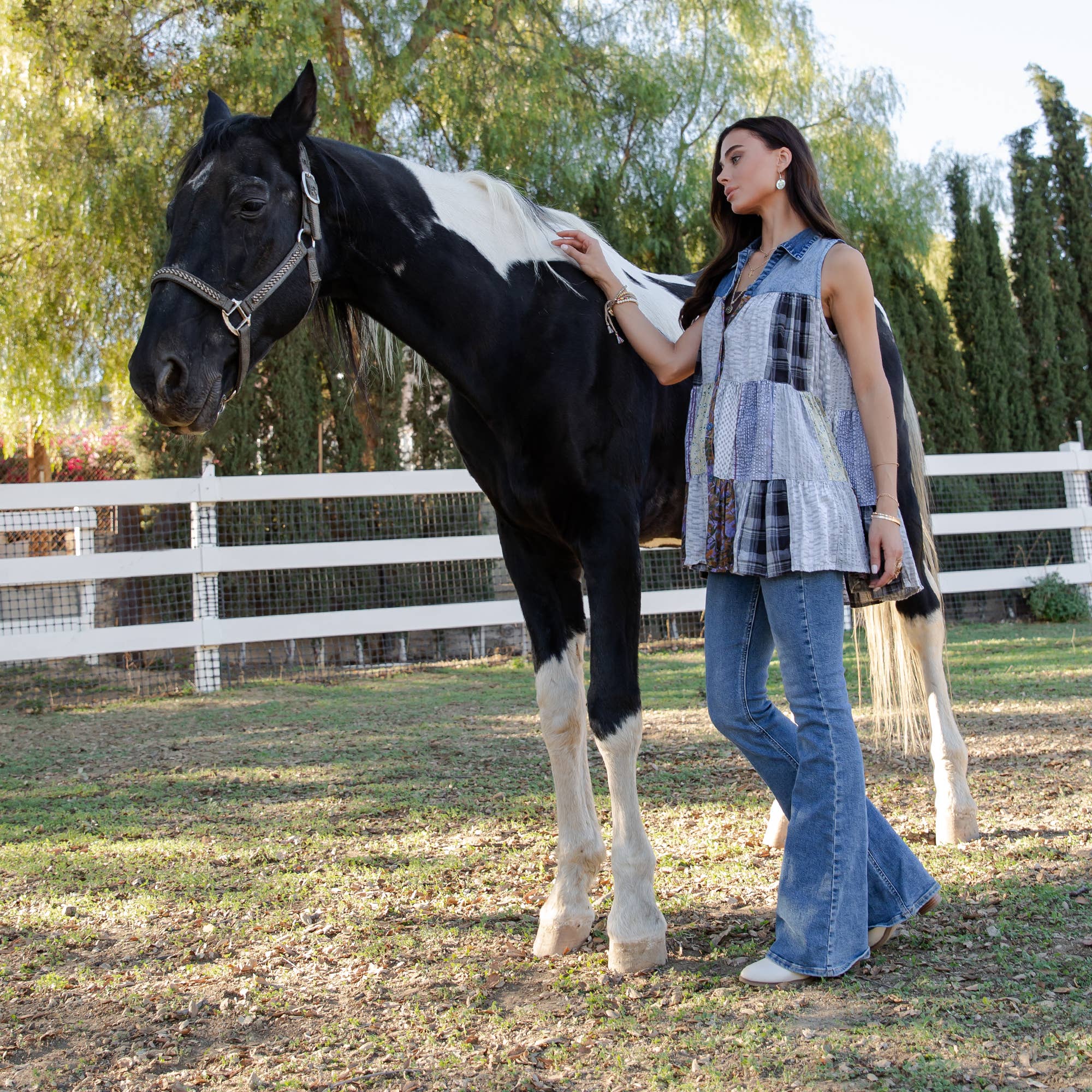 Young Threads - Wholesale Button Down Shirt - Women's - Boho Chic Nomad Patchwork Buttondown Top Sleevel (New Color)51