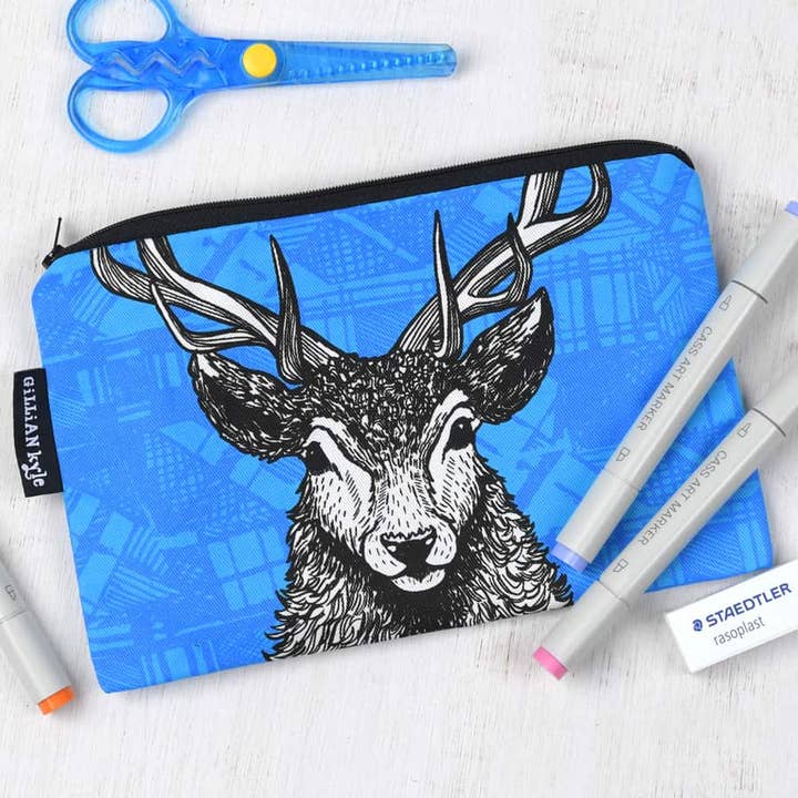 Tartan Stag Accessories Pouch for wholesale by Gillian Kyle