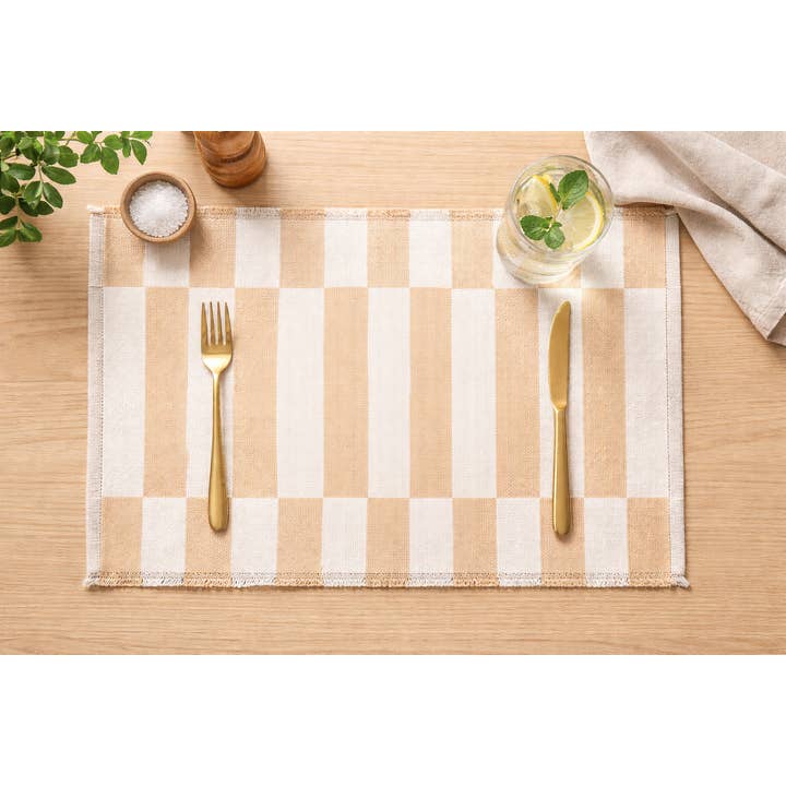 Naturlig stribet vendbar vævet dækkeserviet 14"X19" for engroshandel hos Fennco Styles