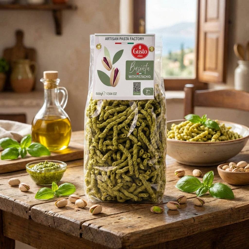 Wholesale Italian Food - Wholesale Pasta - Gusto Etna, Pistachio Busiata Pasta, Spiral Pasta (500 g)3