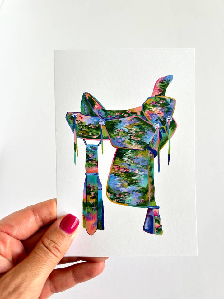 Monet-Sattel-Grußkarte für den Großhandel von Watercolor Western