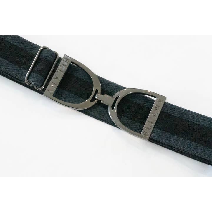 Huston x Ellany - Wholesale Belt - Women's - Charcoal Stripes - 1.5" Gunmetal Stirrup Equestrian Elastic