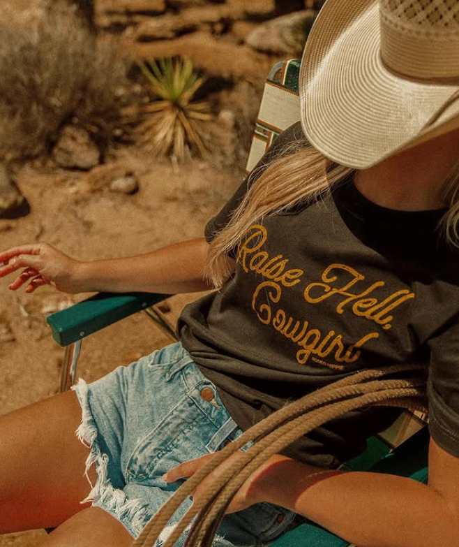 Rodeo Hippie - Wholesale Screen Printed T-Shirt - Women's - RAISE HELL, COWGIRL TEE BLACK1