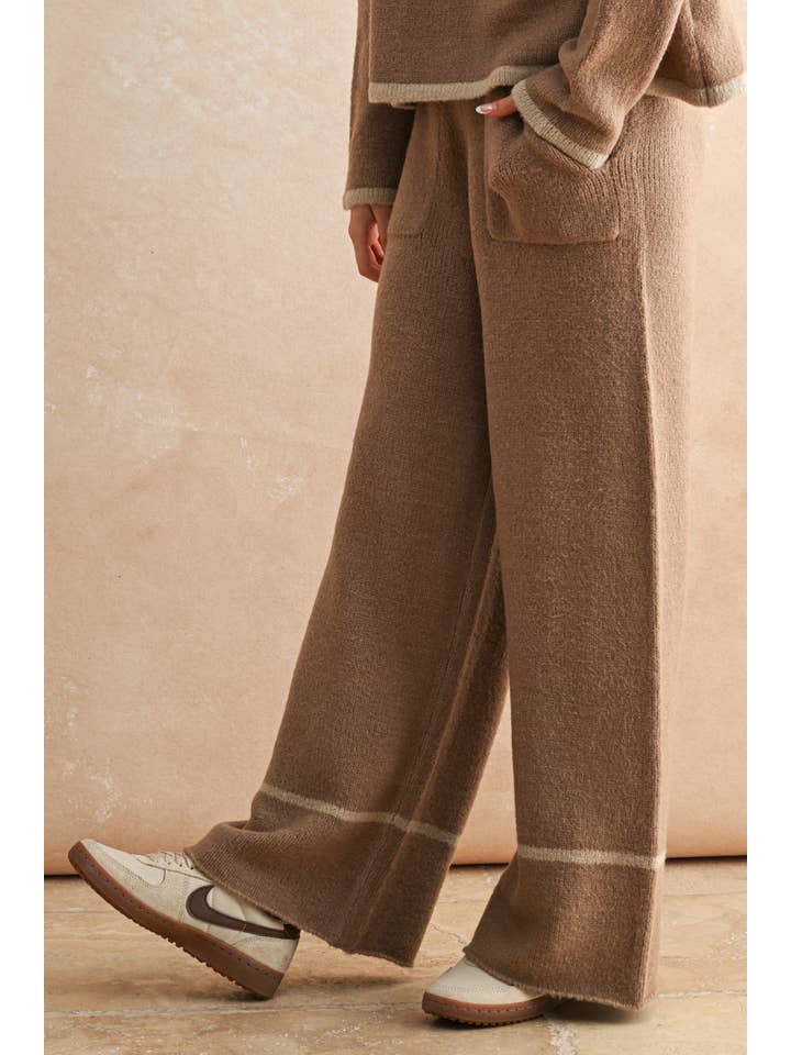 MIOU MUSE - Wholesale Pants - Women's - P3854ST COLOR CONTRASTED DETAIL KNITTED PANTS6