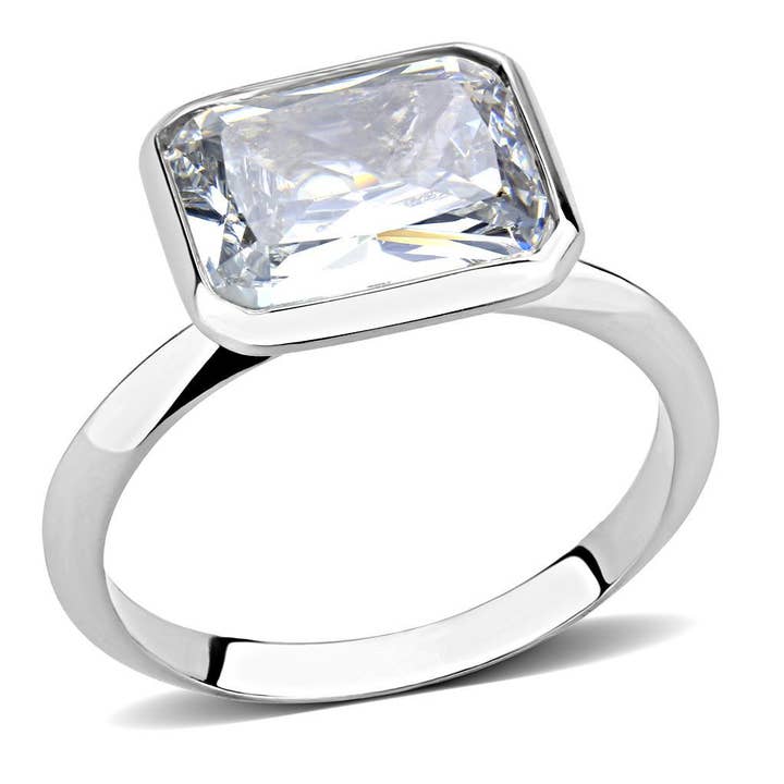 3W1488 - Rhodium messing ring met AAA-kwaliteit CZ in helder voor wholesale door Alamode