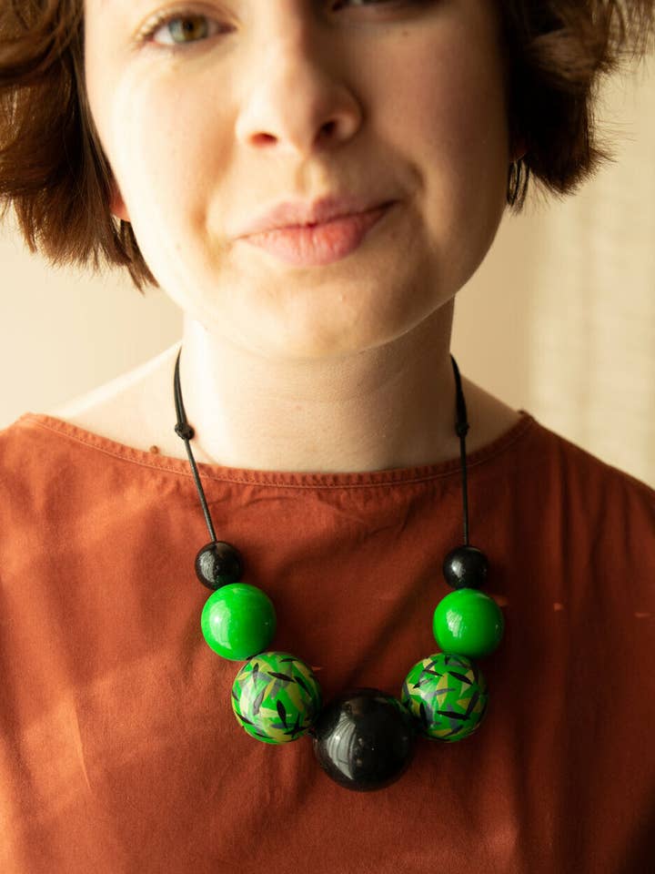 Green Power Wooden Bead Necklace for wholesale by Gannwood