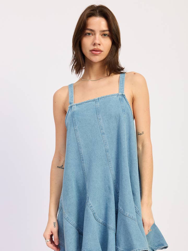PANELED DENIM OVERALL DRESS for wholesale by Emory Park