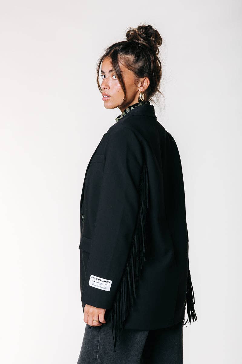 Jesra Fringe Blazer | Black for wholesale on Faire3