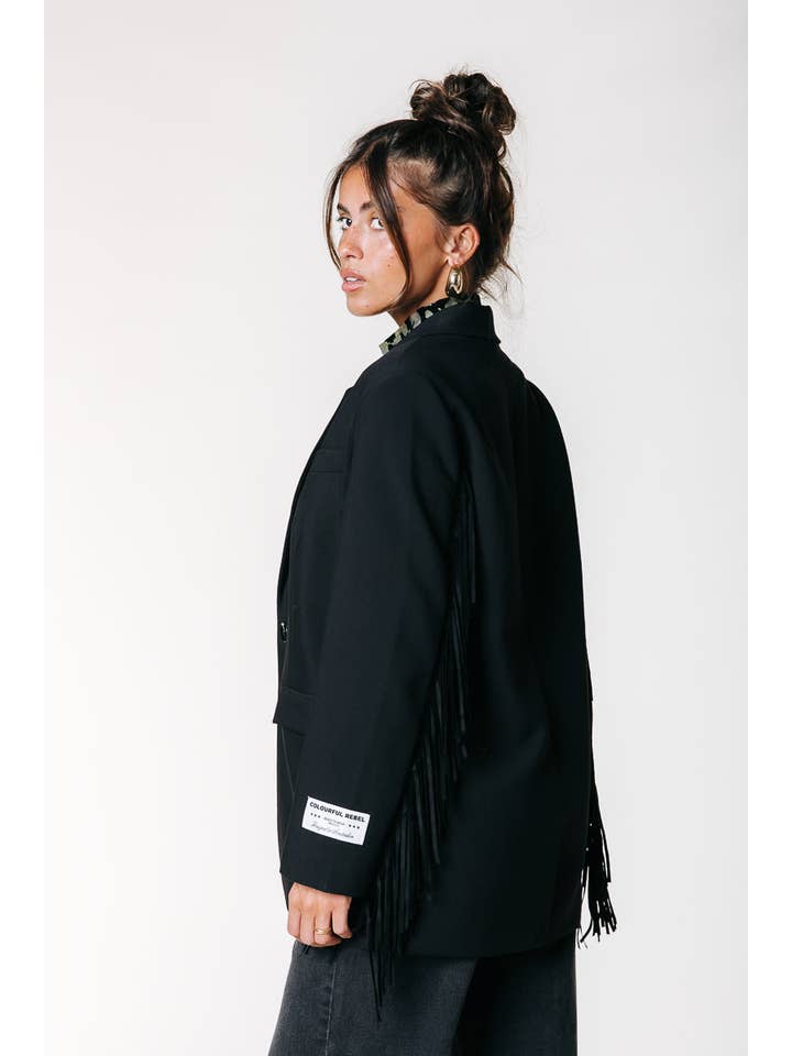 Jesra Fringe Blazer | Black for wholesale on Faire3