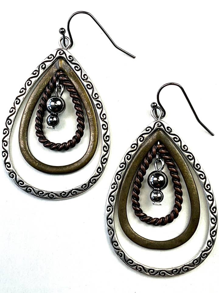 ER-3 Textured Tear Hoops Dangle Earrings On Wire for wholesale by Lost & Found Trading