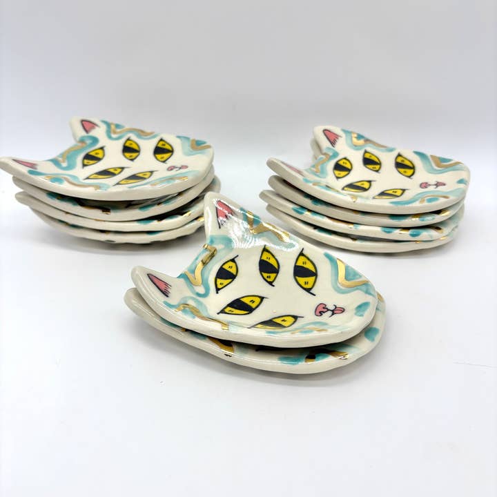 Erika Rier - Wholesale Jewelry Dish - Little Five Eyed Cat Dishes with 22k Gold Luster8