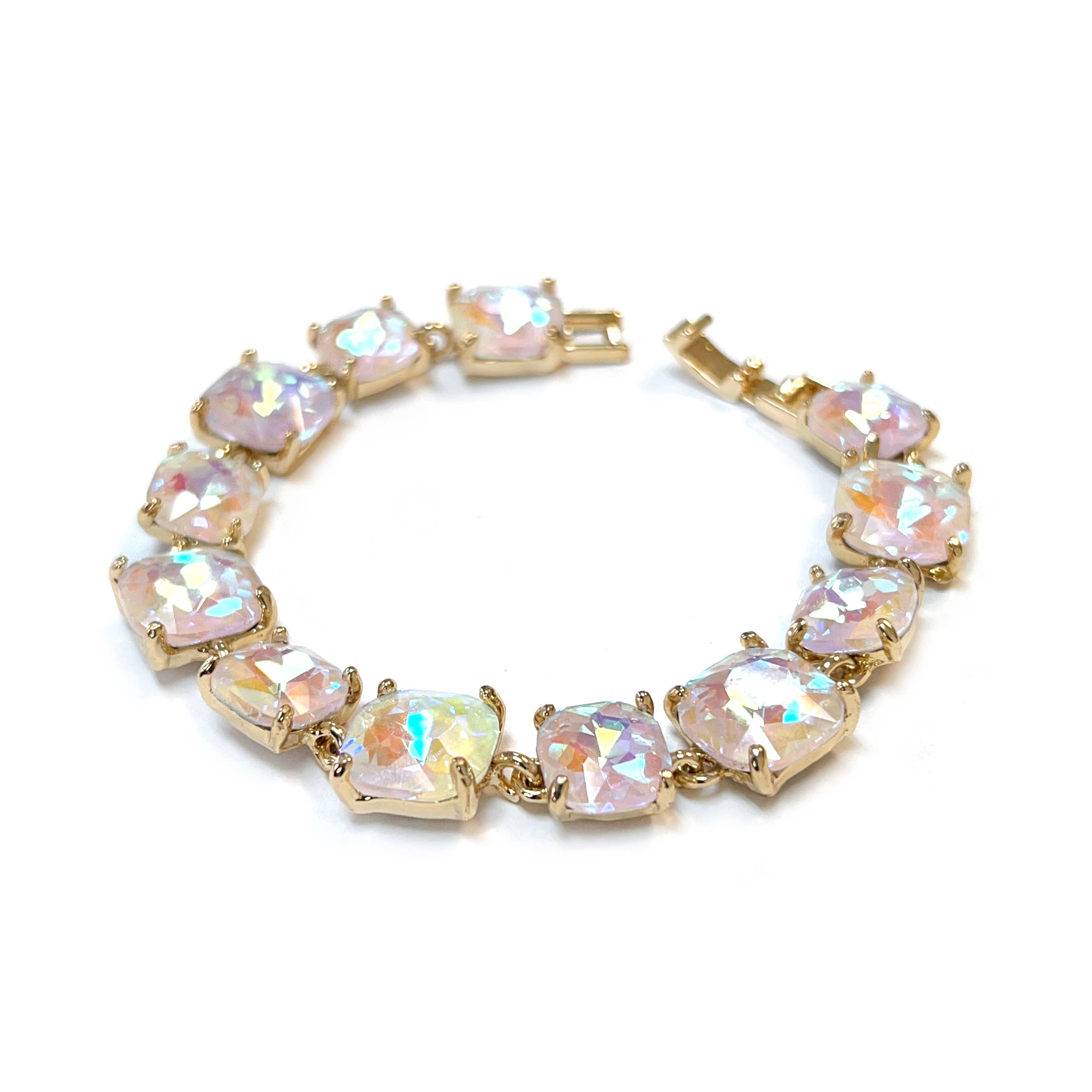 StarryNYC - Wholesale Link & Chain Bracelet - Cushion Cut Glass Crystal Linked Station Bracelet21