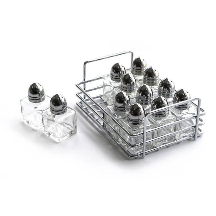 Mini Glass S & P Shakers Set Of 12 W/ Rack for wholesale by RSVP International